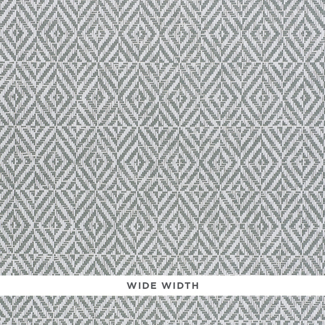 JUBILEE PAPERWEAVE grey woven geometric wallpaper by Schumacher, shown in close-up and room setting.
