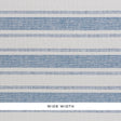 Oxnard Paperweave blue and white woven stripe wallpaper by Schumacher, shown in close-up and room setting