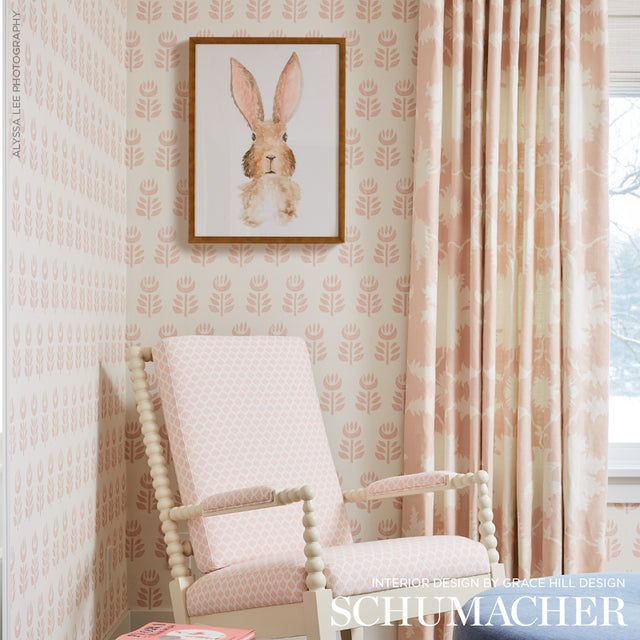Rosenborg Pink Tulip Hand Block Print Wallpaper – Schumacher 5011330