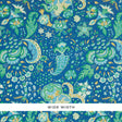 Majorelle wide-width blue floral wallpaper by Schumacher, inspired by Ballet Russes sets and costumes, shown in a detailed pattern.