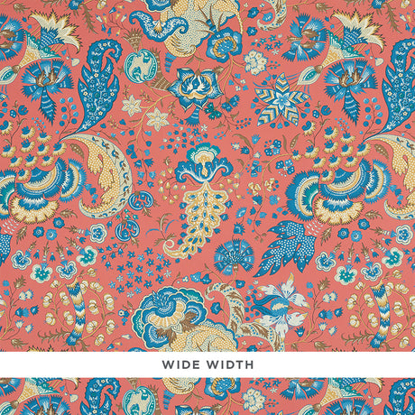 Majorelle wide-width wallpaper in red with exotic floral pattern inspired by Ballet Russes, by Schumacher.