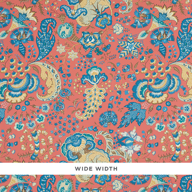 Majorelle wide-width wallpaper in red with exotic floral pattern inspired by Ballet Russes, by Schumacher.