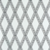 LES LOSANGES TOILE wallpaper in Carbon by Schumacher, featuring a trellis and lozenge motif inspired by antique etchings.