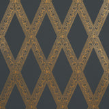 LES LOSANGES TOILE Gold on Black Trellis Wallpaper by Jill Lasersohn – Schumacher 5011362