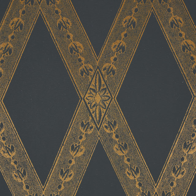 LES LOSANGES TOILE Gold on Black Trellis Wallpaper by Jill Lasersohn – Schumacher 5011362