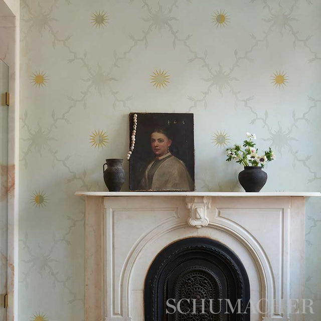 Palladio Trellis Neutral Trellis Sun Motif Wallpaper – Schumacher 5011371