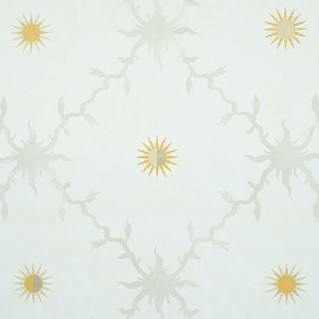 Palladio Trellis wallpaper in neutral with sun motif and trellis pattern by Schumacher
