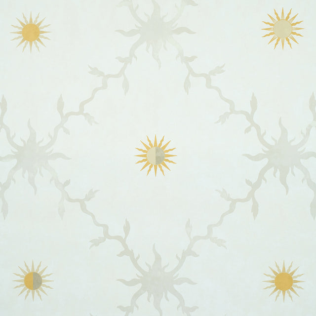 Palladio Trellis wallpaper in neutral with sun motif and trellis pattern by Schumacher
