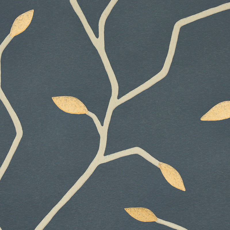 Cymbeline Charcoal & Gold by Schumacher Modern Botanical Wallpaper – Schumacher 5011382