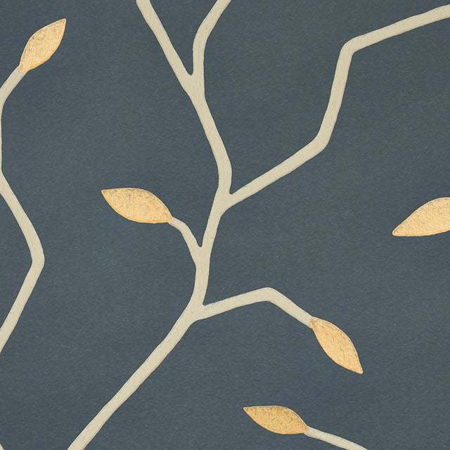 Cymbeline Charcoal & Gold by Schumacher Modern Botanical Wallpaper – Schumacher 5011382