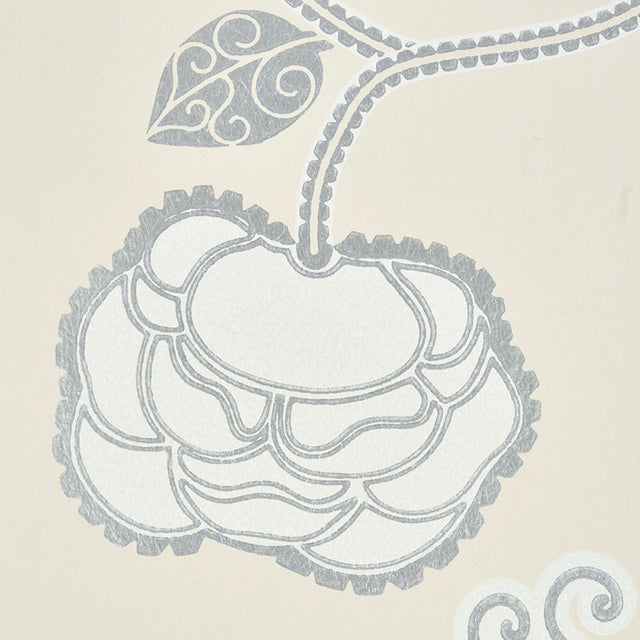 Queen Fruit Silver White by Neisha Crosland Botanical Wallpaper – Schumacher 5011410
