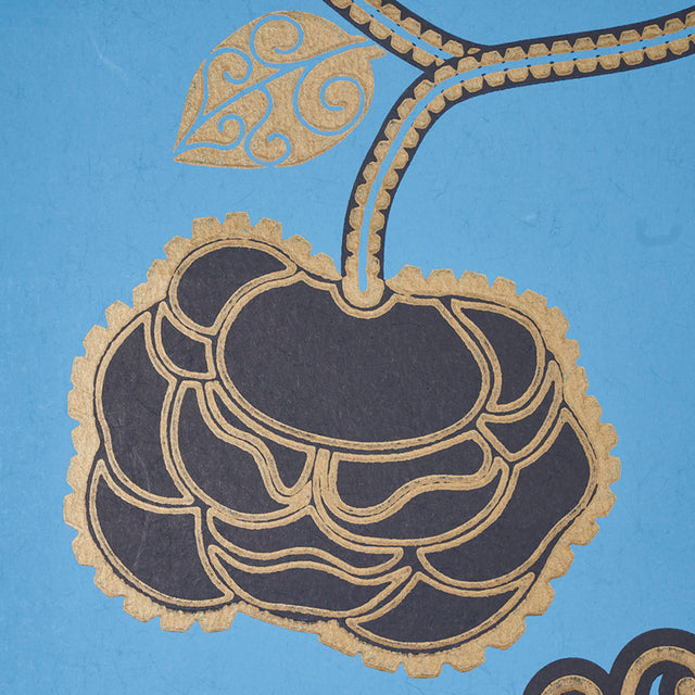 Queen Fruit Lapis by Neisha Crosland Blue and Gold Wallpaper – Schumacher 5011412