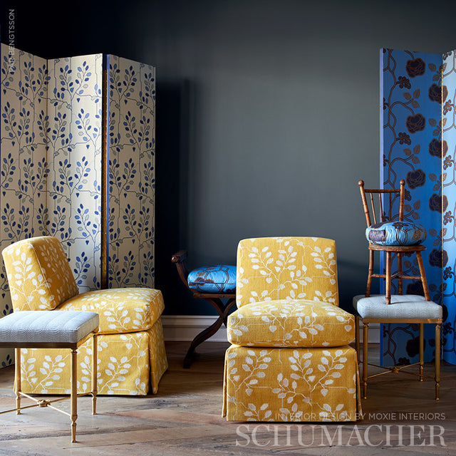 Queen Fruit Lapis by Neisha Crosland Blue and Gold Wallpaper – Schumacher 5011412