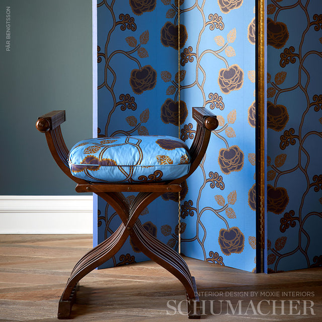 Queen Fruit Lapis by Neisha Crosland Blue and Gold Wallpaper – Schumacher 5011412