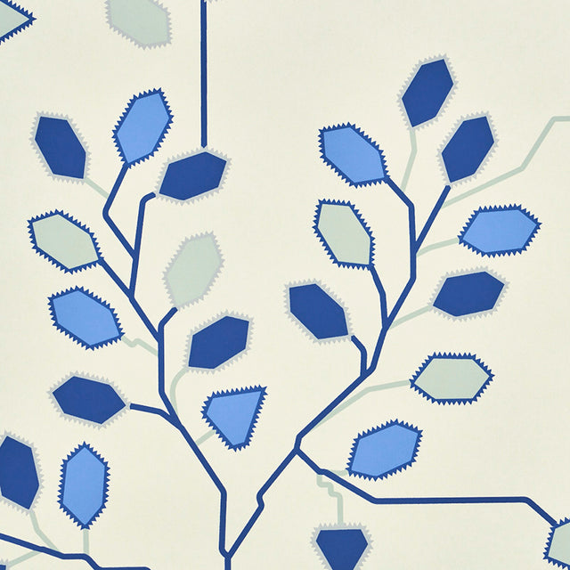 TUMBLE WEED Delft Blue by Neisha Crosland Geometric Botanical Wallpaper – Schumacher 5011420