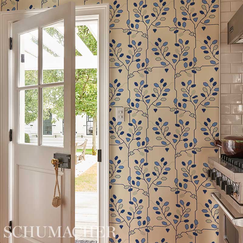 TUMBLE WEED Silver White by Neisha Crosland Modern Arboreal Geometric Wallpaper – Schumacher 5011421