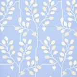 TUMBLE WEED wallpaper in Bluebell by Neisha Crosland for Schumacher, featuring a geometric arboreal motif with angular branches and leaves.