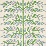 Thistle wallpaper in ivory by Neisha Crosland for Schumacher, featuring a bold botanical thistle motif in green and lavender on a textured ivory background.