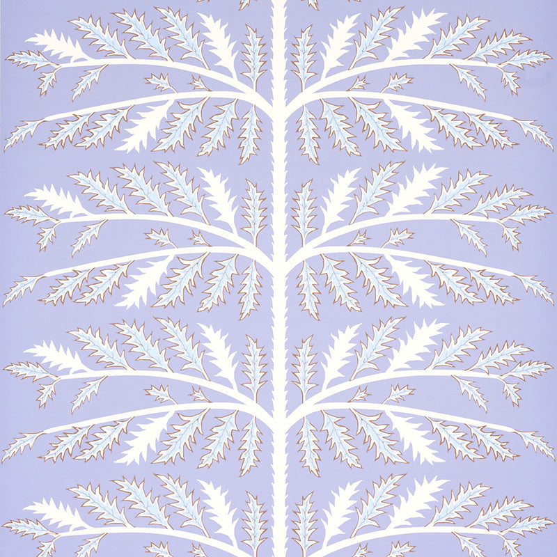 Thistle wallpaper in lavender by Neisha Crosland for Schumacher, featuring a bold thistle motif on a textural ground.