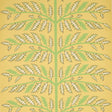 Thistle Mustard wallpaper by Neisha Crosland for Schumacher, featuring a stylized thistle motif in green and cream on a mustard yellow background.