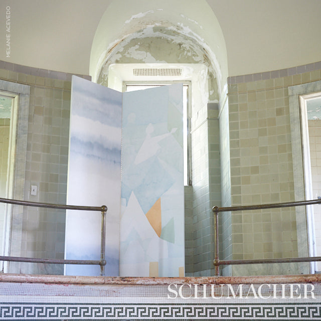 Orissa Panel Blue & Natural Watercolor Wallcovering – Schumacher 5011451