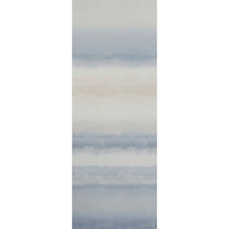 Orissa Panel wallcovering in blue and natural watercolor effect by Schumacher, shown in room and detail views.