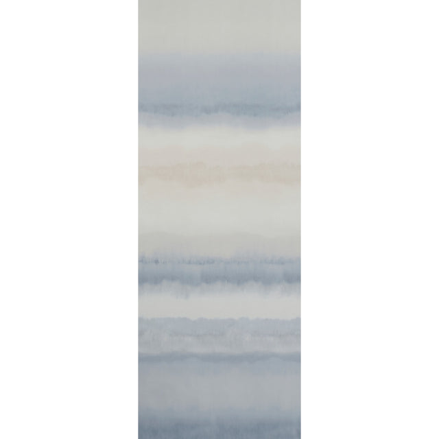 Orissa Panel wallcovering in blue and natural watercolor effect by Schumacher, shown in room and detail views.