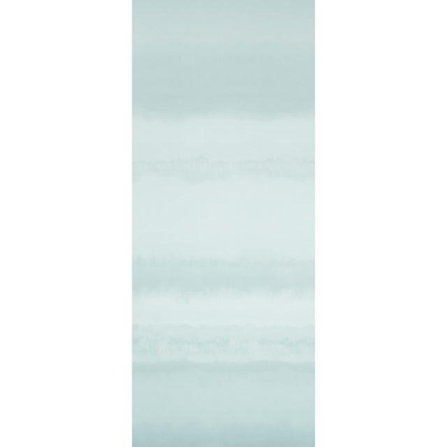 Orissa Panel Mineral by Schumacher - a 12-foot tall panel wallcovering with a soft watercolor effect in blue mineral tones, shown in a styled interior.