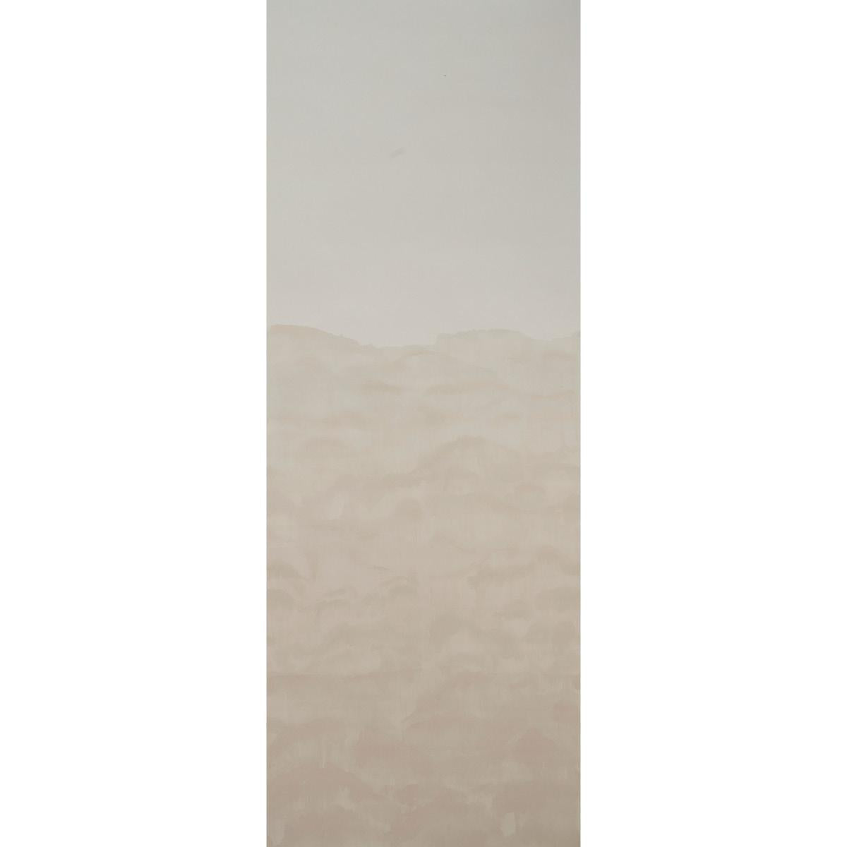 KOBAI PANEL wallcovering in a neutral colorway with a watercolor-inspired landscape design, shown in a modern interior setting.