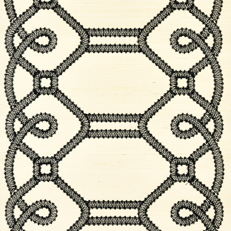 ZIZ Embroidered Sisal Black by Schumacher Dimensional Trellis Stripe Wallcovering – Schumacher 5011470