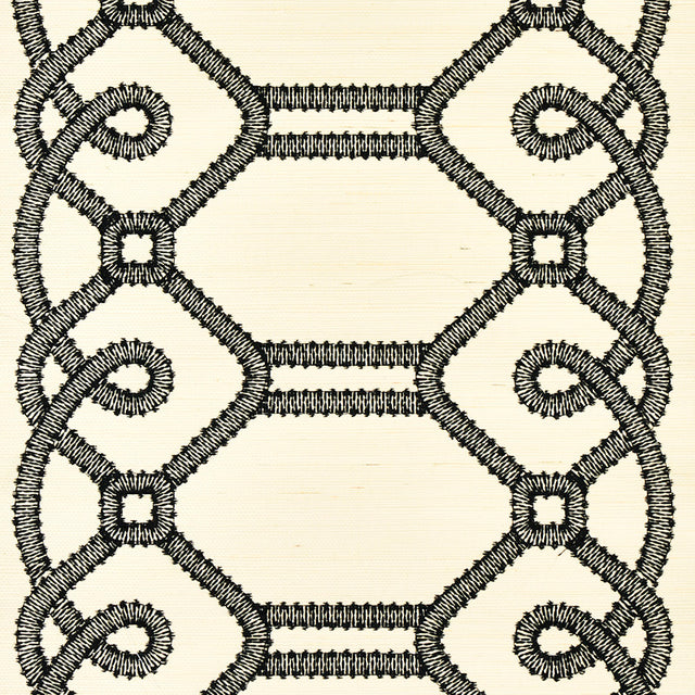 ZIZ Embroidered Sisal Black by Schumacher Dimensional Trellis Stripe Wallcovering – Schumacher 5011470