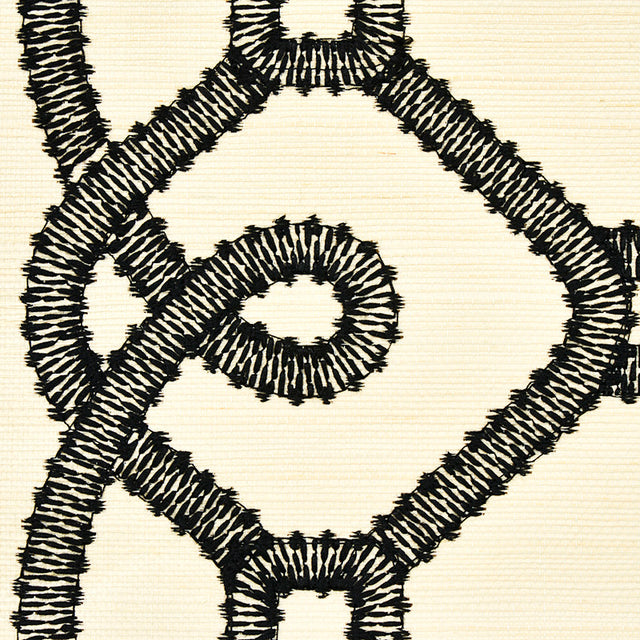 ZIZ Embroidered Sisal Black by Schumacher Dimensional Trellis Stripe Wallcovering – Schumacher 5011470