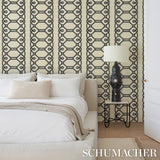 ZIZ Embroidered Sisal Black by Schumacher Dimensional Trellis Stripe Wallcovering – Schumacher 5011470