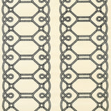 ZIZ Embroidered Sisal wallpaper in black, featuring a dimensional trellis stripe pattern embroidered onto richly textured sisal, shown in a modern bedroom setting.