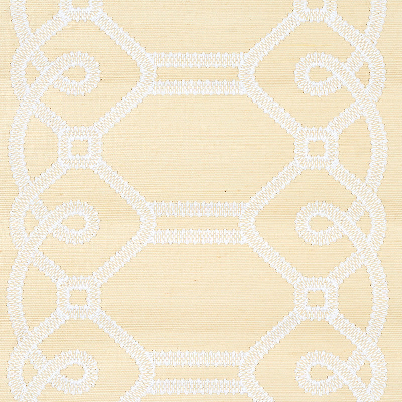 ZIZ Embroidered Sisal Neutral Trellis Stripe Wallpaper – Schumacher 5011471