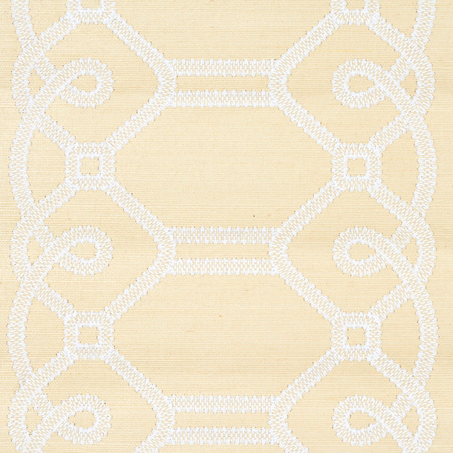 ZIZ Embroidered Sisal Neutral Trellis Stripe Wallpaper – Schumacher 5011471