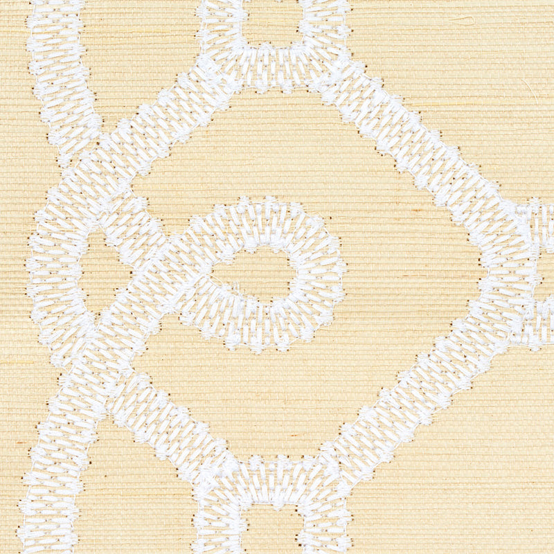 ZIZ Embroidered Sisal Neutral Trellis Stripe Wallpaper – Schumacher 5011471