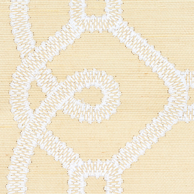 ZIZ Embroidered Sisal Neutral Trellis Stripe Wallpaper – Schumacher 5011471