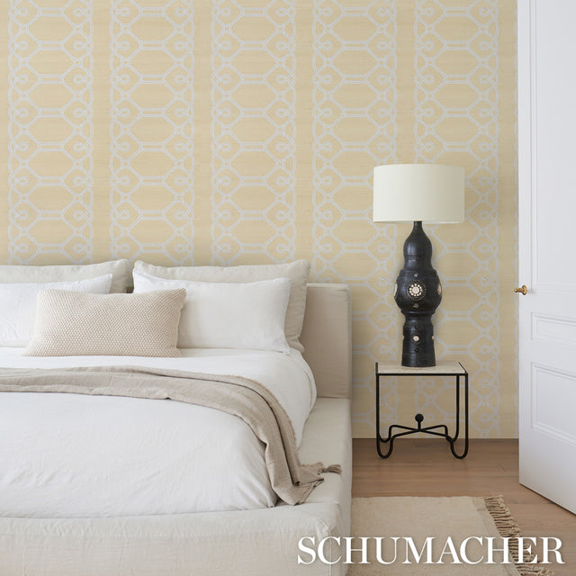 ZIZ Embroidered Sisal Neutral Trellis Stripe Wallpaper – Schumacher 5011471