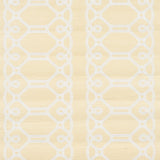 ZIZ Embroidered Sisal wallpaper in a neutral colorway with a trellis stripe pattern, shown in a modern bedroom interior.