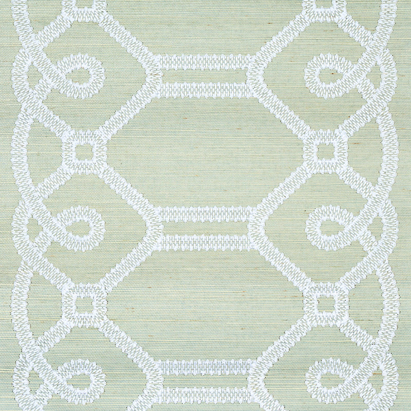 ZIZ Embroidered Sisal Mineral by Schumacher Embroidered Trellis Stripe Wallpaper – Schumacher 5011472