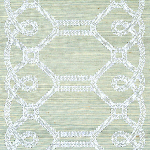 ZIZ Embroidered Sisal Mineral by Schumacher Embroidered Trellis Stripe Wallpaper – Schumacher 5011472
