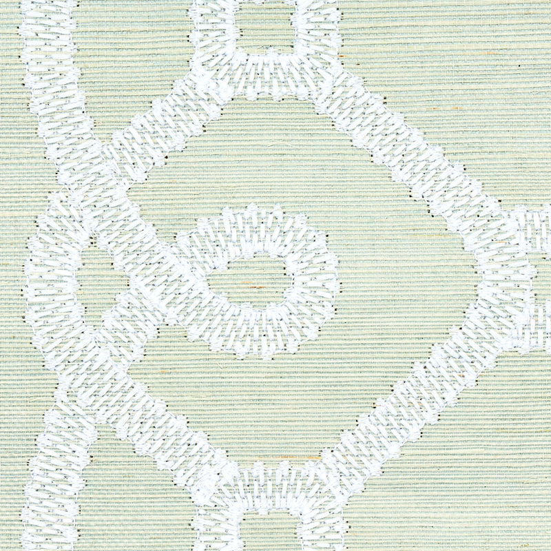 ZIZ Embroidered Sisal Mineral by Schumacher Embroidered Trellis Stripe Wallpaper – Schumacher 5011472