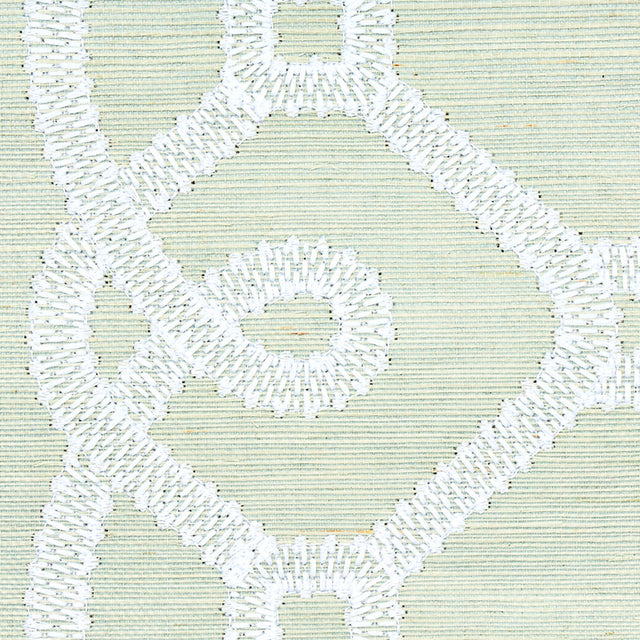 ZIZ Embroidered Sisal Mineral by Schumacher Embroidered Trellis Stripe Wallpaper – Schumacher 5011472
