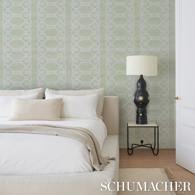 ZIZ Embroidered Sisal Mineral by Schumacher Embroidered Trellis Stripe Wallpaper – Schumacher 5011472