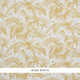 TOILE TROPIQUE wallpaper in gold, featuring detailed botanical illustrations of tropical palms and flowers in a wide width design by Schumacher.