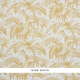 TOILE TROPIQUE wallpaper in gold, featuring detailed botanical illustrations of tropical palms and flowers in a wide width design by Schumacher.