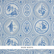 LES SCENES CONTEMPORAINES wallpaper in blue by Schumacher, featuring Greco-Roman mythological vignettes with contemporary references.