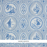LES SCENES CONTEMPORAINES wallpaper in blue by Schumacher, featuring Greco-Roman mythological vignettes with contemporary references.