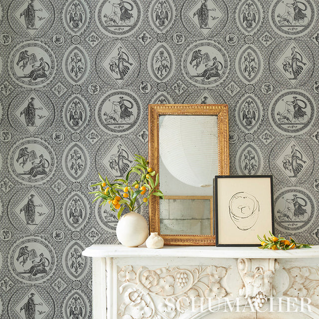 LES SCENES CONTEMPORAINES Black by Jill Lasersohn Contemporary Greco-Roman Wallpaper – Schumacher 5011491